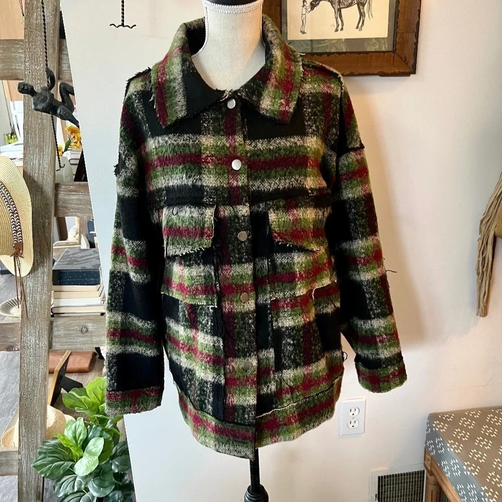 NWOT POL Oversized Plaid Coat S